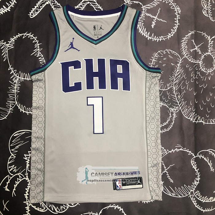 Camiseta Charlotte Hornets LaMelo Ball NO 1 Ciudad Edition Gris